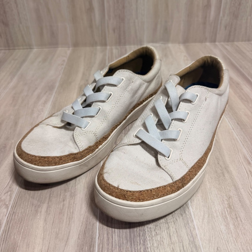 Spenco Revitalign Canvas Sneakers Cream White Cork Trim Low Top Shoes Womens 8.5